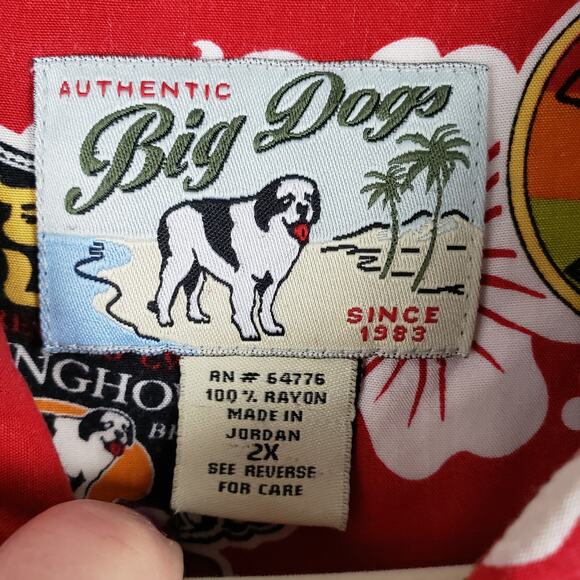 Vintage Big Dogs Men's Size 2X Hawiaan Shirt Red Tropical Dog Print Travel Bold - Picture 3 of 7
